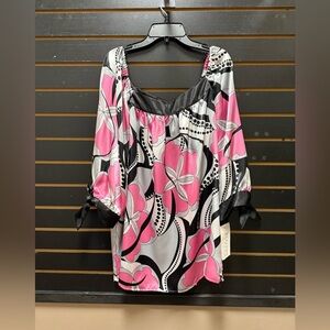 NWT Allison Taylor Pink Black Floral Blouse 1X